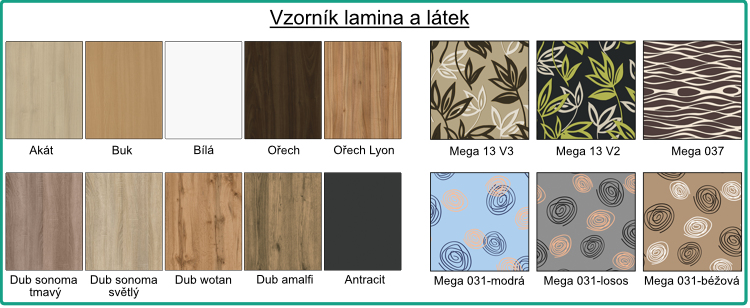 vzorník lamina a latek rohove lavice se stolem